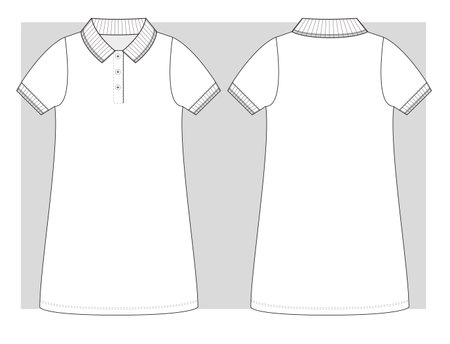 Jersey polo dress with short sleeve with stripes on rib technical sketch. Vector illustration.のイラスト素材