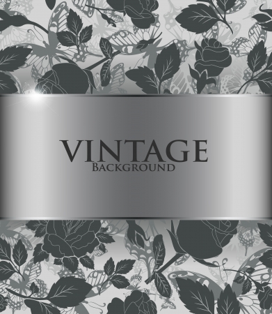 Vintage background with flowers and butterfliesのイラスト素材