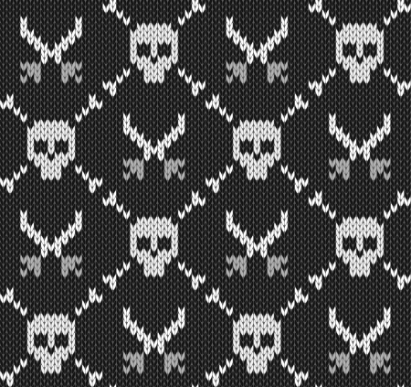 seamless knitted background with skullsのイラスト素材