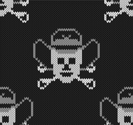 Knitted background with skulls  in a cowboys hatのイラスト素材