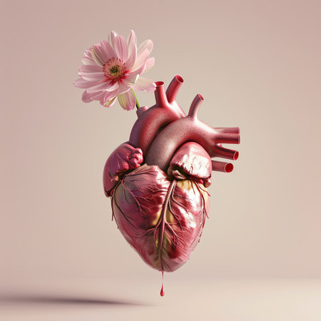 Magenta flower blossom with herbaceous plant heart artの写真素材
