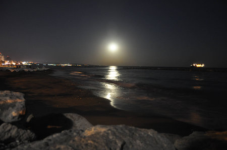 The beautiful night in Limassol Molos in Cyprusの写真素材