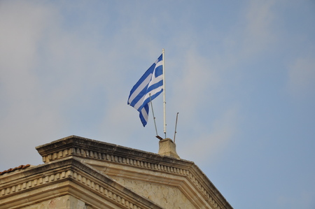 Greece and Cyprus flag on flagpole