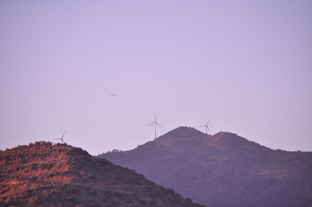 The beautiful natural mountain landscape in the Cyprus massif in the background at sunsetの写真素材