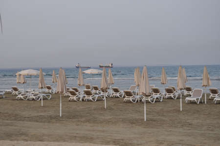 The beautiful Finikoudes Beach Larnaca in Cyprusの写真素材