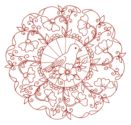 Vector illustration a bird in the frame made of flowers.のイラスト素材