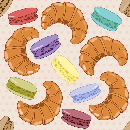 Seamless pattern with  French macaroons and croissants,  design.のイラスト素材