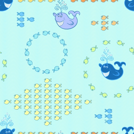 Seamless pattern with small fishes and whalesのイラスト素材