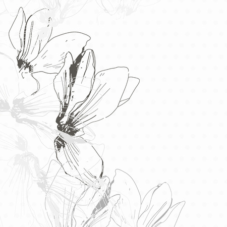 Decorative monochrome floral background with cyclamen  Can be used as an invitation, greeting card or a design element のイラスト素材