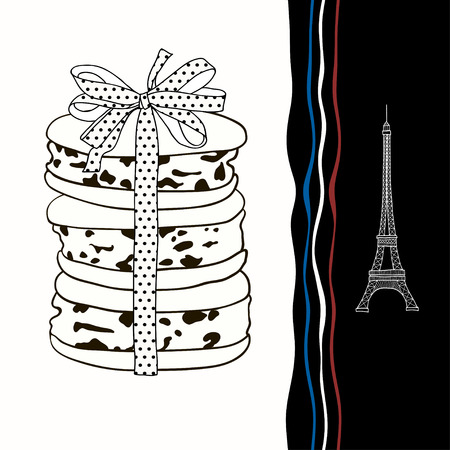 Decorative background with symbols of France  Eiffel Tower, macaroon のイラスト素材