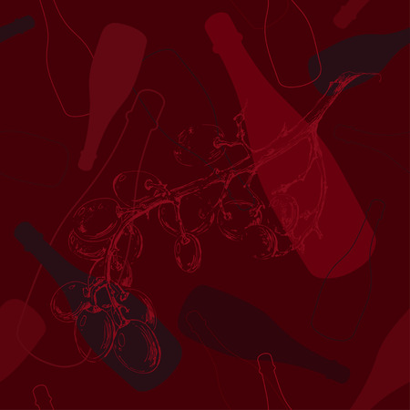 Seamless pattern with grapevine and bottlesのイラスト素材