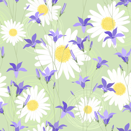 Seamless floral pattern with camomile and campanula のイラスト素材