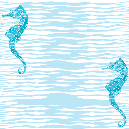 Seamless pattern with cartoon seahorses  Kids background  Marine background のイラスト素材