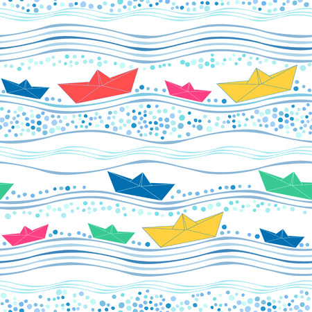 Seamless pattern with multicolored paper shipsのイラスト素材