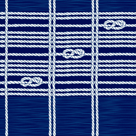 Seamless pattern with marine rope and knots on a blue background.のイラスト素材