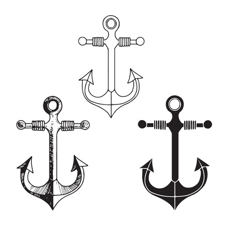 Set of anchor isolated on white background. Hand drawn vector illustration sketch. Elements for design.のイラスト素材
