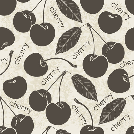 Seamless pattern with cherry. Monochrome vector background.のイラスト素材