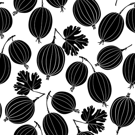 Seamless pattern with gooseberry. Black and white vector background.のイラスト素材