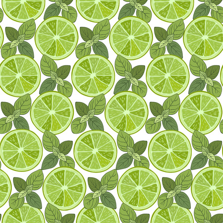 Seamless pattern with limes and mint.のイラスト素材