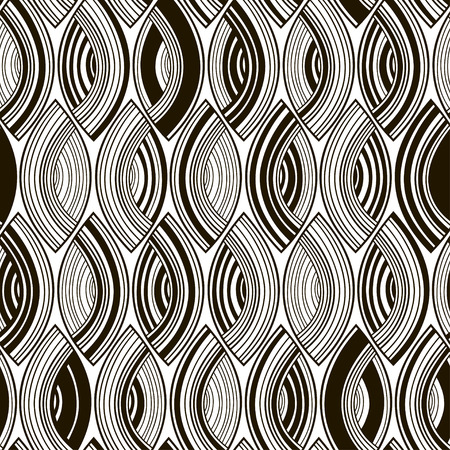 Seamless monochrome pattern with striped abstract leaves.のイラスト素材