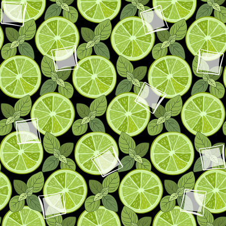 Seamless pattern with slices of lime, mint and ice.のイラスト素材