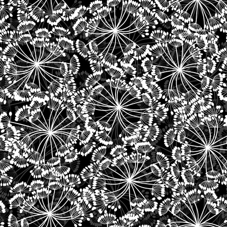 Monochrome seamless pattern of abstract flowers. Hand-drawn floral background.のイラスト素材