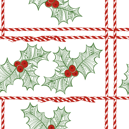 seamless pattern with holly berryのイラスト素材