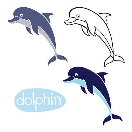 Set of dolphins isolated on white background. Hand drawn vector illustration, sketch, elements for design.のイラスト素材