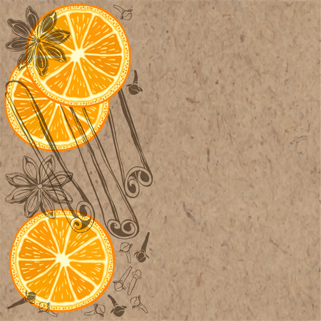 Spices for mulled wine on background. Christmas vector illustration.のイラスト素材