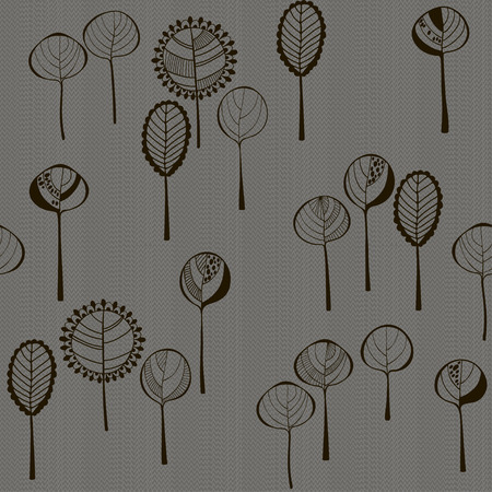 Floral seamless pattern with trees. Cartoon vector background. Monochrome illustration.のイラスト素材