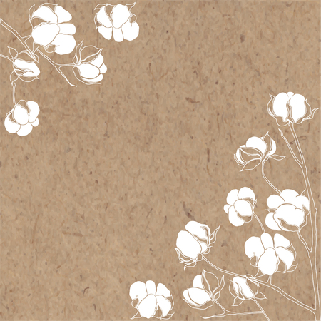 Vector background with branch of cotton on kraft paper. Can be greeting card, invitation, design element.のイラスト素材