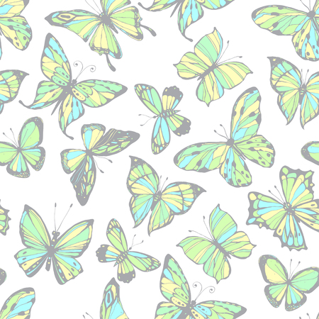 Hand-drawn insect background. Butterflies. Seamless vector pattern.のイラスト素材