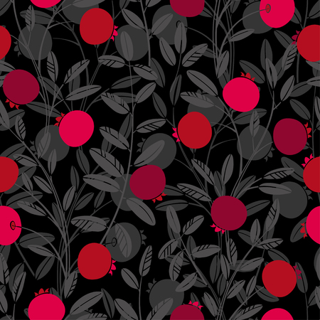 Seamless vector pattern with cranberry on a black background.のイラスト素材