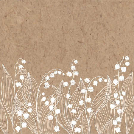Floral background with lily of the valley and place for text. Vector illustration on a kraft paper. Invitation, greeting card or an element for your design.のイラスト素材