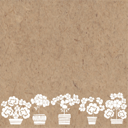 Floral background with geranium and place for text. Vector illustration on a kraft paper. Invitation, greeting card or an element for your design.のイラスト素材