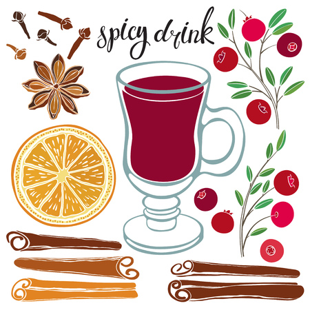 Spicy drink. Vector illustration with isolated elements of ingredients.のイラスト素材