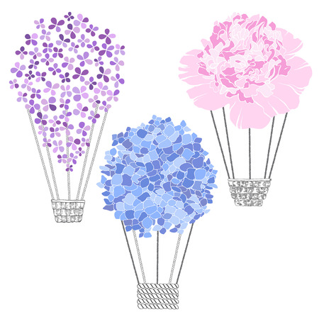 Air balloon-flowers. Vector illustration of three different variants. Sketch, isolated elements for design.のイラスト素材