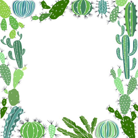 Cacti. Square floral frame. Vector illustration with place for text.のイラスト素材