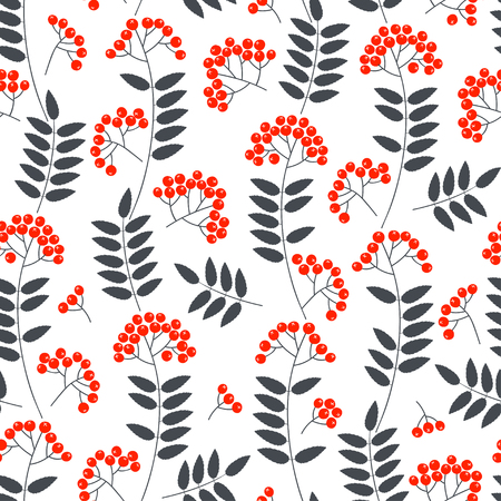 Seamless vector pattern with red ashberry on a white background.のイラスト素材