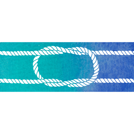 Vector background on a sea theme with a turquoise-blue watercolor strip and sea knot and ropes. Perfect for the invitation, greeting card or design element.のイラスト素材