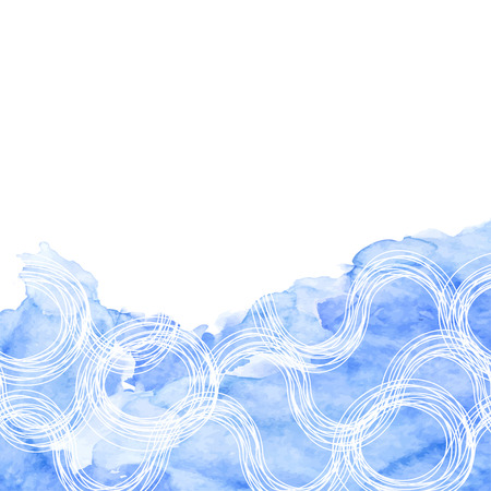 Abstract background on a sea theme vector illustration with blue watercolor, decorative strip, and place for text. Perfect for invitations, greeting cards, and your design.のイラスト素材