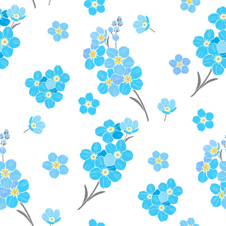 Seamless vector pattern with forget-me-not flowers on a white background.のイラスト素材
