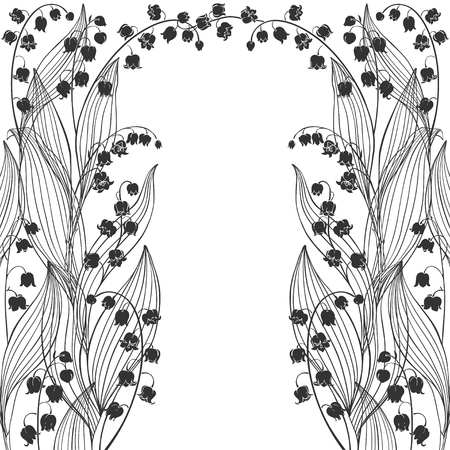 Floral background with lily of the valley and place for text. Vector illustration on white background. Invitation, greeting card or an element for your design.のイラスト素材