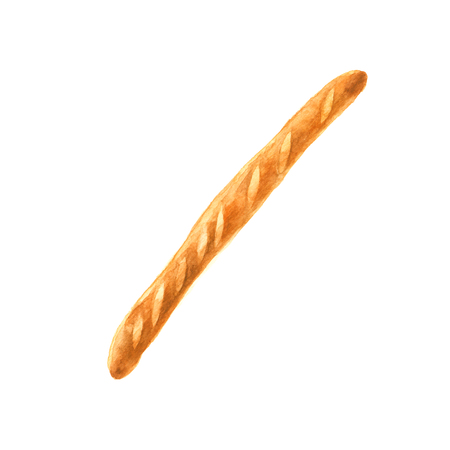 French baguette. Isolated watercolor illustration on white background.の写真素材