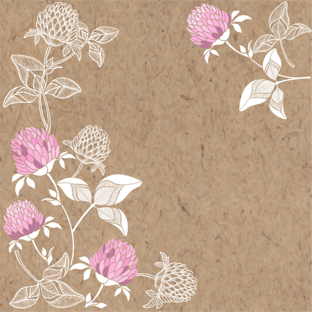Floral background with clover and place for text. Vector illustration on a craft paper.のイラスト素材
