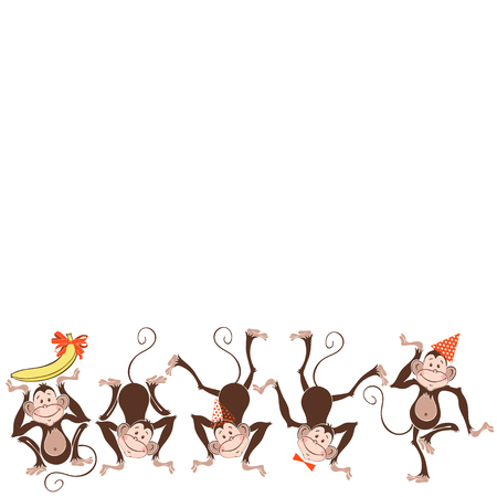 Festive card with monkey. Vector illustration on white background with space for text. Greeting card, invitation or isolated elements for design.のイラスト素材