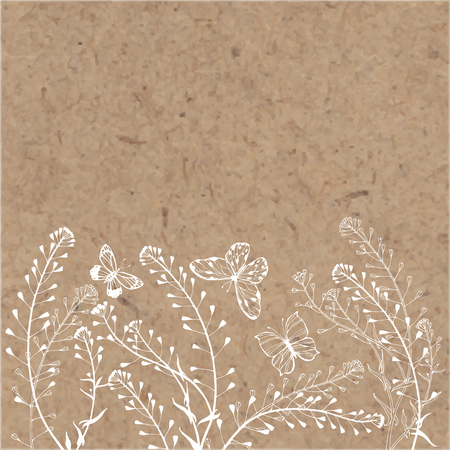 Floral background with shepherd's purse, butterflies. Invitation, greeting card.のイラスト素材