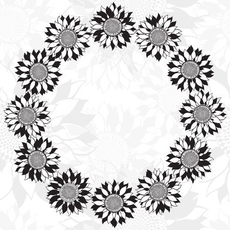 Sunflowers. Floral round frame template.のイラスト素材