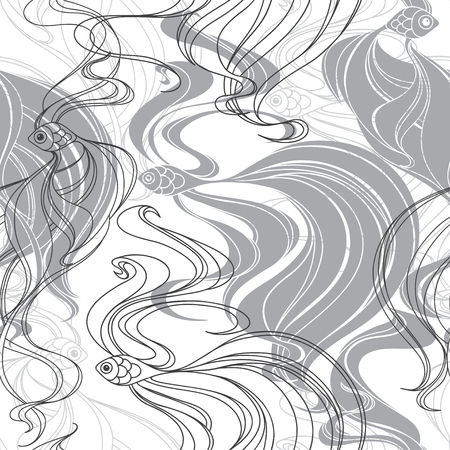 Endless background with hand drawn fishes.のイラスト素材