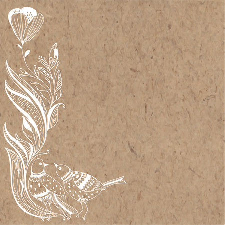 Vector illustration of abstract plants and birds , design element. Invitation, greeting card.のイラスト素材